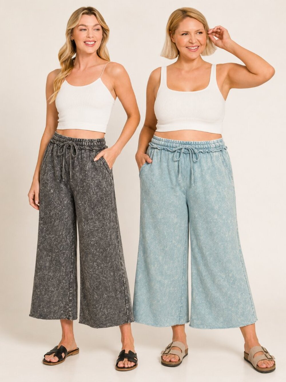 Zenana Washed French Terry Sweatpants Ash Black